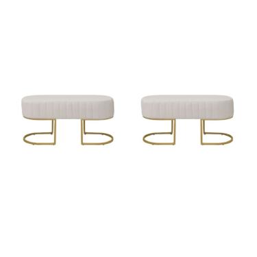 Imagem de Kit 2 Puff Arezzo Veludo Pés De Metal Reforçado Dourado Veludo Bege