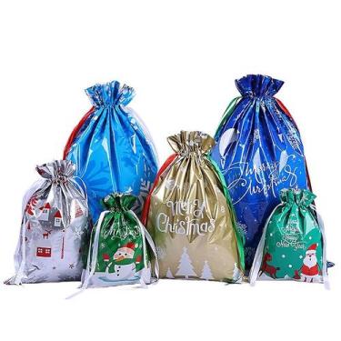 Imagem de Bolsa de presente 3D de Natal com cordão, folha de alumínio, 6 unidade