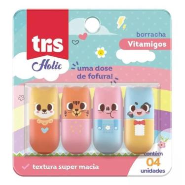 Imagem de Borracha Escolar Ponteira Vitamigos Tris Fofurices C/ 4 Unid