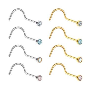 Imagem de Piercing Nariz Flor Zircônia Aço 316L PVD Gold Cor:PrateadoTamanho:Ros