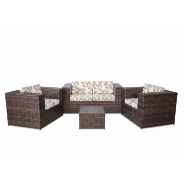 Imagem de Conjunto Sofá e Poltronas Quadrado fibra sintética Jardim Varanda 