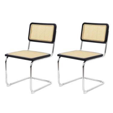 Imagem de Kit 2 Cadeiras De Jantar Cesca Cor Preta Madeira Base Cromada - WAW De