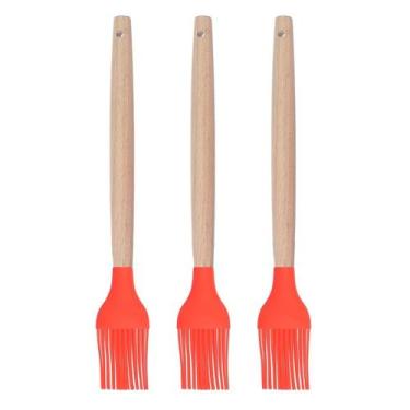 Imagem de Pincel p Cozinha Vermelho Silicone Cabo Bambu Untador - 3un - UNIVENDA