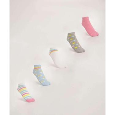 Imagem de Kit 5 Pares Meias Feminina Soquete Estampadas Marisa-40081, 34/39, Azu