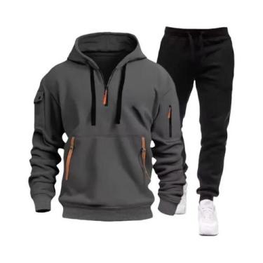 Imagem de Conjunto De Fitness Masculino Para Outono E Inverno Com Moletom Com Zí