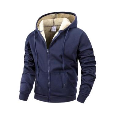 Imagem de Jaqueta De Inverno Masculina Com Zíper Em Fleece, À Prova De Vento, Co
