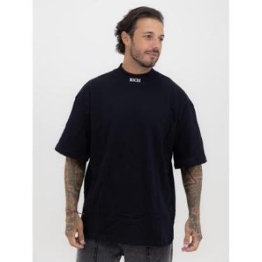 Imagem de Camisa Oversized Masculina Over Gola Alta Estampada Mangona Streetwear Algodão Premium Preto-Masculino
