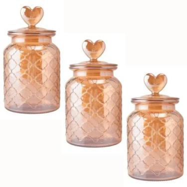 Imagem de Kit 3 Potes De Vidro Hermético 900ml Com Tampa Coração Flux - Flashgoo
