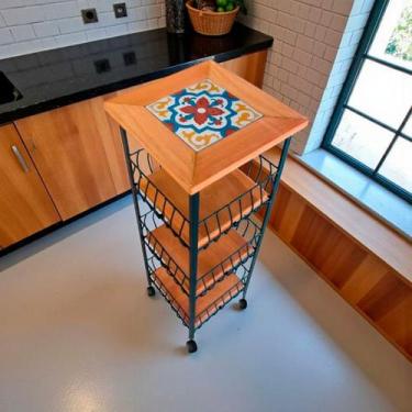 Imagem de Fruteira 3 Andares com Ladrilho Hidraúlico e Rodinhas s02 - Estilo Rst