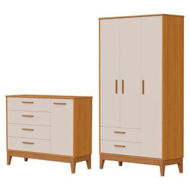 Imagem de Jogo de Quarto Infantil Flip Guarda Roupa 3 Portas e Cômoda 1 Porta - 