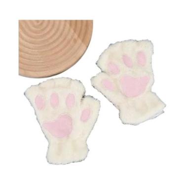 Imagem de Luvas De Inverno Sem Dedos De Pelúcia Fofas Com Pata De Gato E Urso Pa