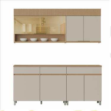 Imagem de Cozinha 4 Pecas 6 portas 1 Porta Vidro 3 Gavetas Realeza Premium 200 cm MDF Nesher