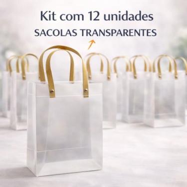 Imagem de Sacola Transparente Premium Kit 12 Unidades Com Alça Reforçada  Escolh