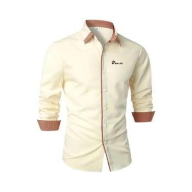 Imagem de Camisa Casual Masculina De Manga Longa Com Botões E Gola Lapela Para T