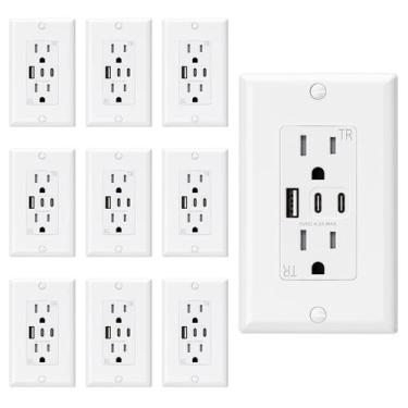 Imagem de Tomadas de parede USB ELEGRP 15A com 3 portas USB e 2 portas USB C, pa