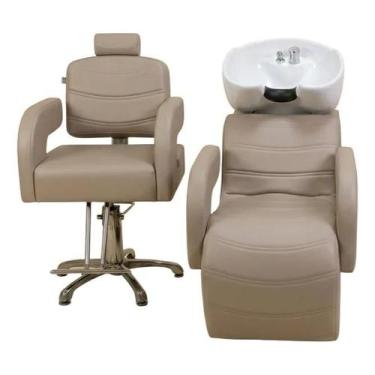 Imagem de Kit Salão de beleza 1 Lavatório Cuba Porcelana Branca 1 Cadeira Reclin