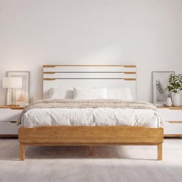 Imagem de Cama de Casal Madeira Maciça Marselha Mel Mel / Branco