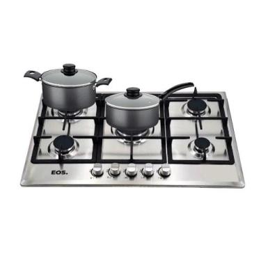 Imagem de Fogão Cooktop Inox A Gás 5 Bocas 1 Dupla Ecg05 Eos + 2 Panelas Tramont