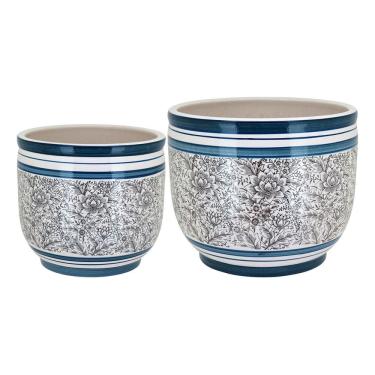 Imagem de Jogo 2 Cachepô Cerâmica Azul Vaso Decorativo Planta