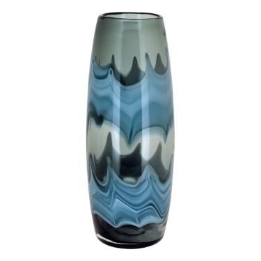 Imagem de VASO DECORATIVO ENFEITE PLANTA VIDRO 35x14x14cm AZUL