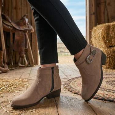 Imagem de Bota Feminina Texana Salto Baixo Camurça Western Cano Curto Bico Fino 