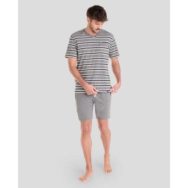 Imagem de Pijama Feminino Listrado Macio Cinza Lohe, Cinza, XG