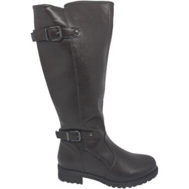 Imagem de Bota Feminina Montaria Casual Dia a Dia Passeio Cano Alto Salto Baixo Bico Redondo Conf...