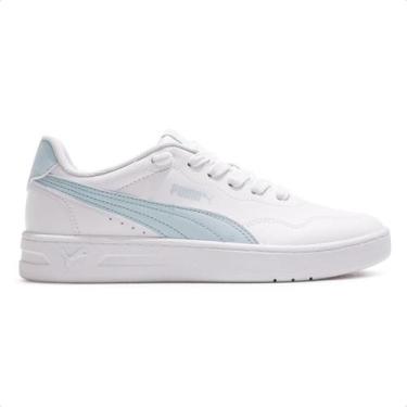 Imagem de Tênis Puma Court Lally BDP Feminino, Branco, Azul claro, 37