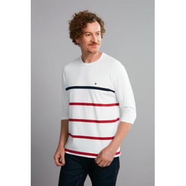 Imagem de Camiseta Manga 3/4 Malha Comfort - Branco / Vermelho Rubi - HIGHSTIL, 