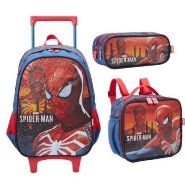 Imagem de Kit Mochila Rodinha Homem Aranha R1 Lancheira Estojo Escolar 13350 - X