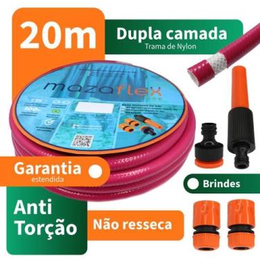 Imagem de Kit Mangueira de Jardim Rosa com 20 metros reforçada e acompanha os co