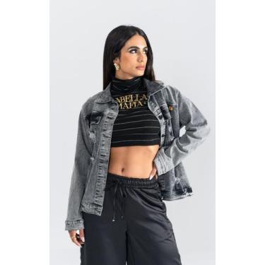 Imagem de Jaqueta jeans maxi hero labellamafia, P, Preto