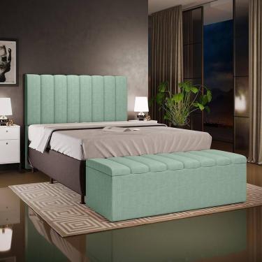 Imagem de Kit Cabeceira Cama Box Casal Dália W01 140cm Madeira Maciça Linho Verde Menta Lyam Decor