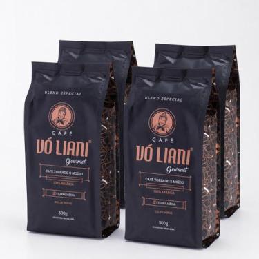 Imagem de Kit 4 Café Grao Torra Média Gourmet em Pó Vó Liani Torrado e Moído 2kg