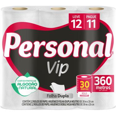 Imagem de Papel Higiênico Folha Dupla 30m 12 Rolos Personal VIP Neutro Macio