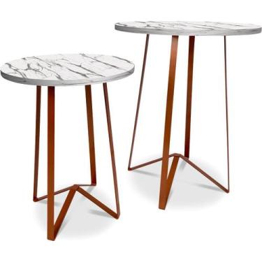Imagem de Mesa De Canto Dupla Palon Redonda Decoração Para Sala Cobre/Vulcano - 
