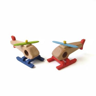 Imagem de Kit 2 Helicópteros de Madeira Esquilo Hélice Móvel Multicolorido Brinquedo Infantil 6x12cm