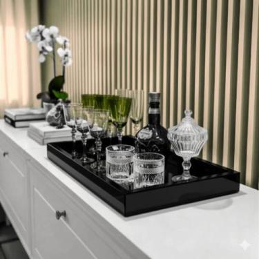 Imagem de Bandeja Decorativa Preta Vidro Luxo Sala Cozinha 50x30 - Inova Decor