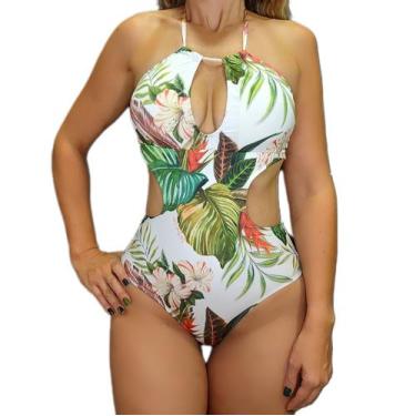 Imagem de Maiô Engana Mamãe Lateral Larga Com Bojo - Vila Beach Wear, G, Folhado