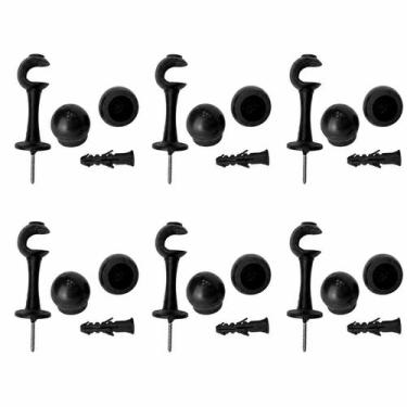 Imagem de Kit 6 Suportes Para Varão De Cortina 19mm Com Ponteiras E Buchas PVC R