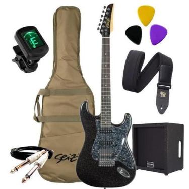 Imagem de Kit Guitarra Seizi Katana Fun Ebony Sparkle Hss + Cubo