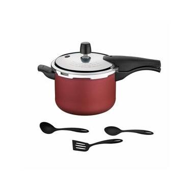 Imagem de Panela De Pressão 4,5l Alumínio Antiaderente Vermelho + 3 Utensílios - Tramontina