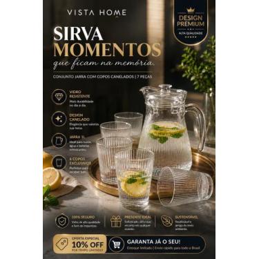 Imagem de Conjunto Jarra de Vidro com 6 Copos Canelados  7 Peças - VISTA HOME, 1