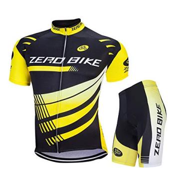 Imagem de Conjunto de malha masculina de manga curta respirável para ciclismo Shorts acolchoados para bicicleta 3D Terno de roupa esportiva de secagem rápida