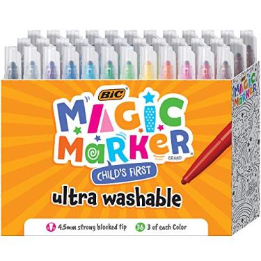 Imagem de BIC Marcador mágico, ponta de pincel flexível (4,5 mm), cores sortidas, coloração infantil, 36 unidades
