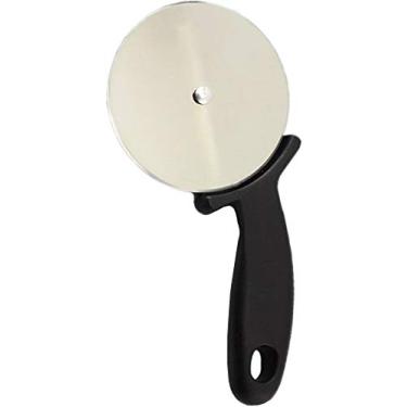 Imagem de Cortador De Pizza Aço Inox Cabo Plástico Preto Circular Massas 20 Cm Moderno Ergonômico Kehome