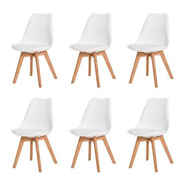Imagem de Kit 6 Cadeiras para Sala de Jantar Saarinen com Base de Madeira Branca