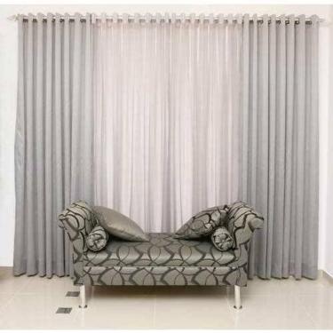 Imagem de Cortina Para Sala 4,00x2,50 Bicolor Oxford Cinza E Branca Admirare