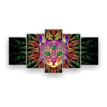 Imagem de Quadro Decorativo Gato Trance Psicodélico 129x61 Sala Quarto