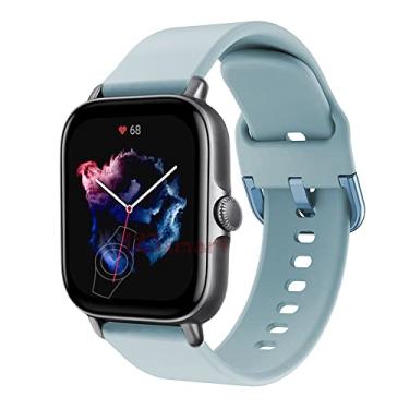 Imagem de Pulseira de Silicone Fecho Colorido Marca 123Smart Compativel com GTS4 A2168 / GTS 4 Mini A2176 / GTS 1 A1914 / GTS2 A1969 / GTS 2 Mini A2018 / GTS 3 A2035 GTS3 / GTR Mini A2174 Cor Azul bebê